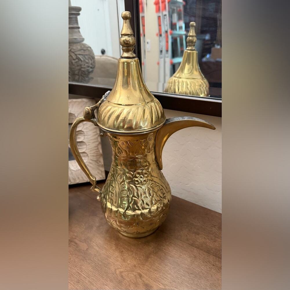 Vintage stamped Brass Arabic coffee pot 13"